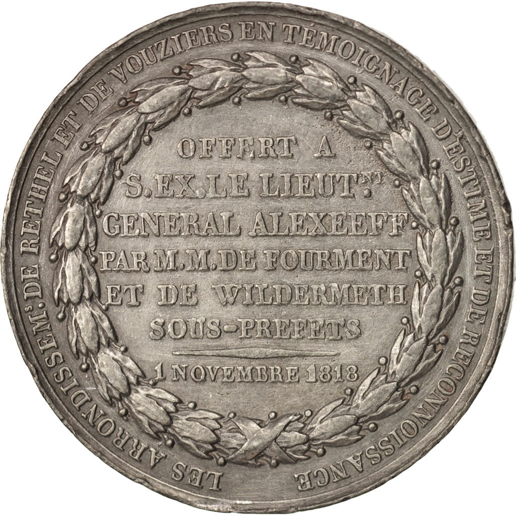 Francia, Medal, Hommage au général Alexeeff, Louis XVIII, History, 1818