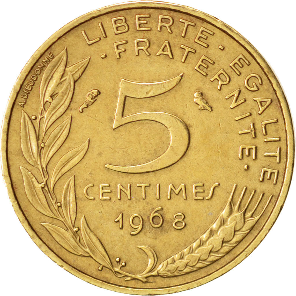 Frankreich, Marianne, 5 Centimes, 1968, Paris, AU(55-58), Aluminum-Bronze
