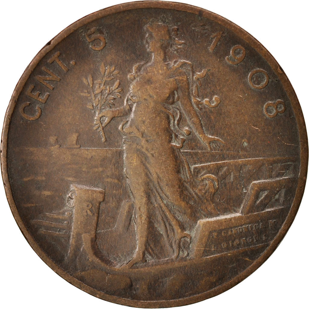 Italy, Vittorio Emanuele III, 5 Centesimi, 1908, Rome, VF(30-35), Bronze, KM:42