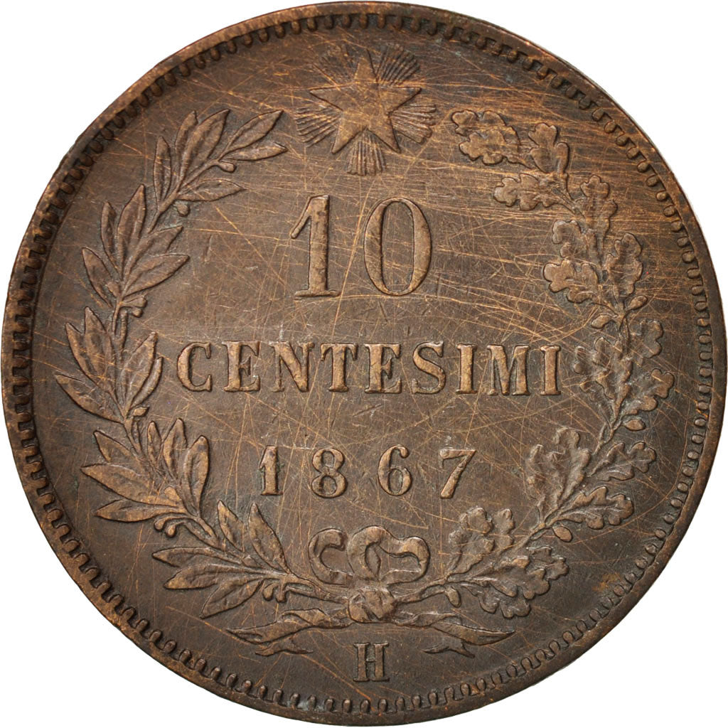 Monnaie, Italie, Vittorio Emanuele II, 10 Centesimi, 1867, Birmingham, TB+