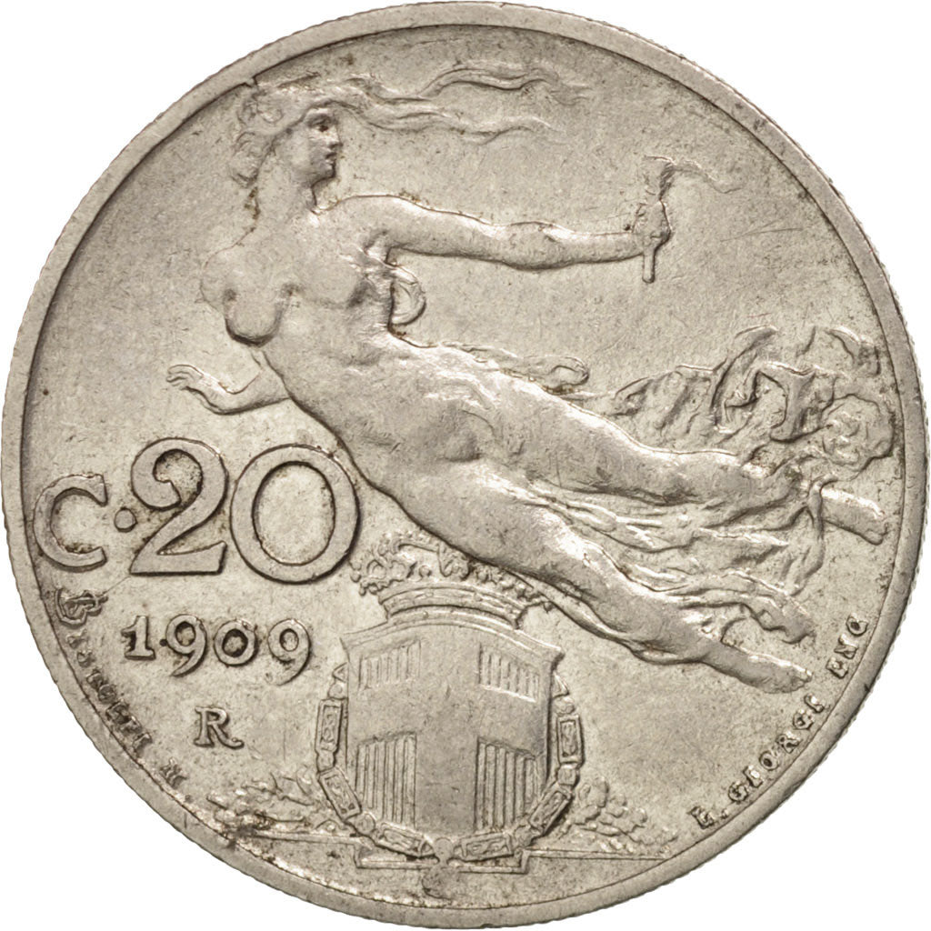 Coin, Italy, Vittorio Emanuele III, 20 Centesimi, 1909, Rome, EF(40-45), Nickel