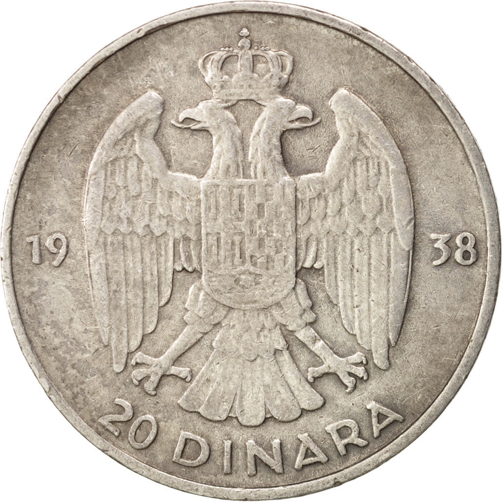 Yugoslavia, Petar II, 20 Dinara, 1938, VF(30-35), Silver, KM:23