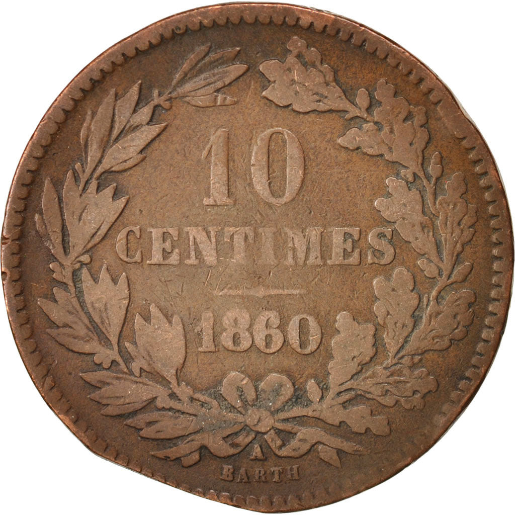 Coin, Luxembourg, William III, 10 Centimes, 1860, Paris, VF(20-25), Bronze