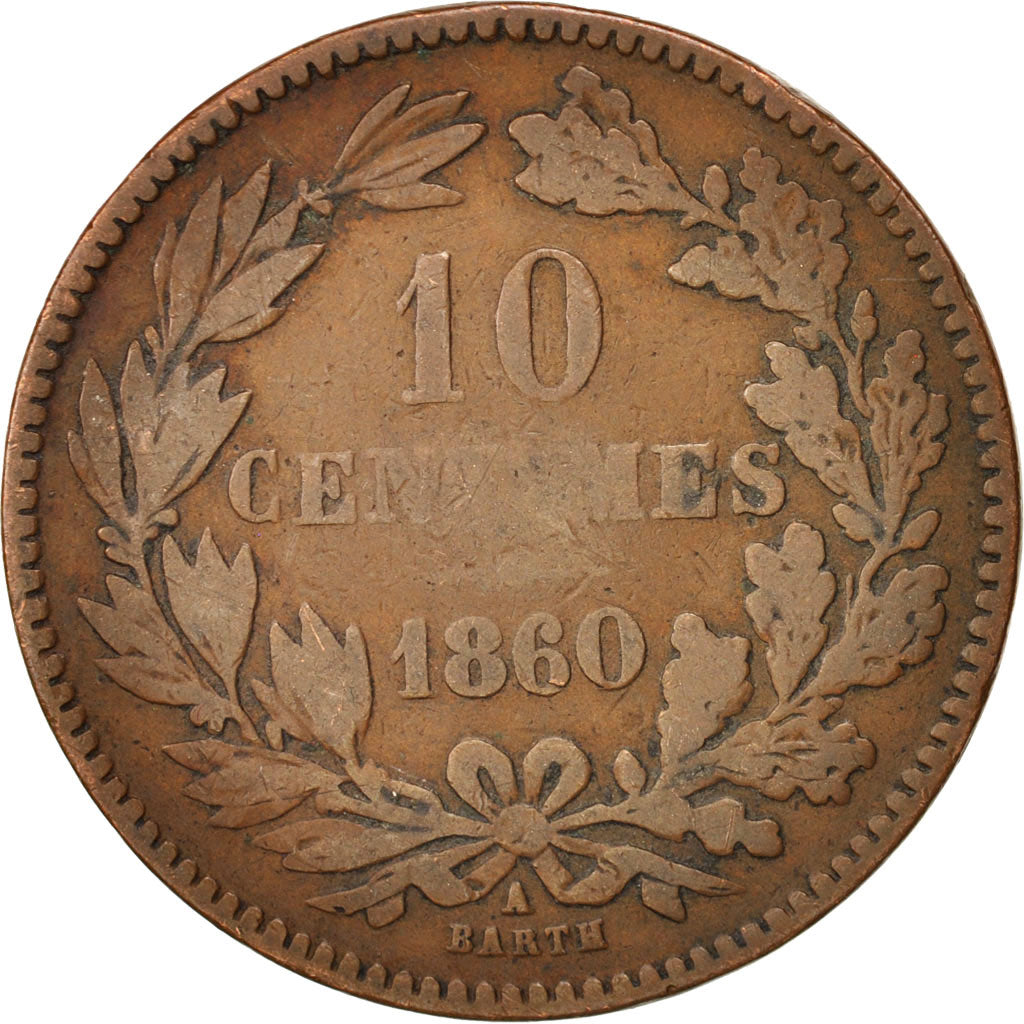 Coin, Luxembourg, William III, 10 Centimes, 1860, Paris, VF(20-25), Bronze