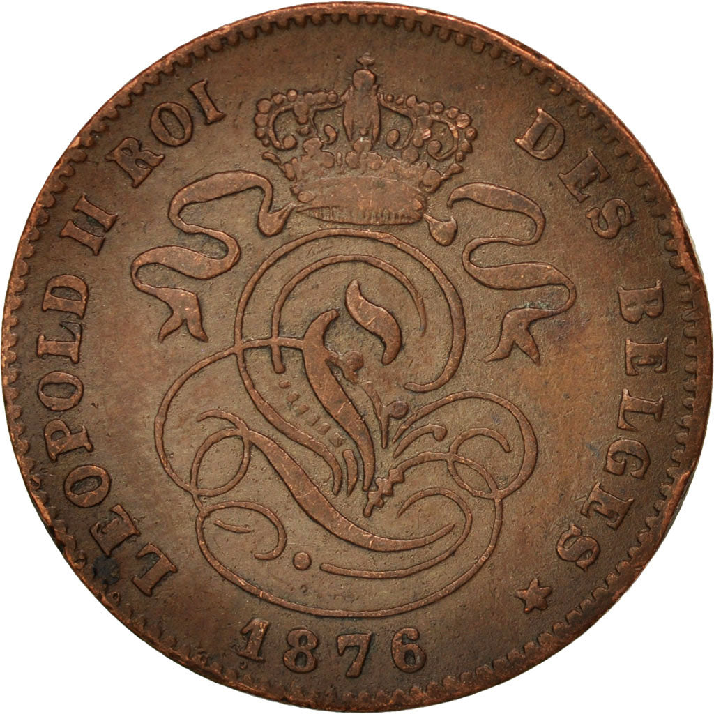 Belgium, Leopold II, 2 Centimes, 1876, EF(40-45), Copper, KM:35.1