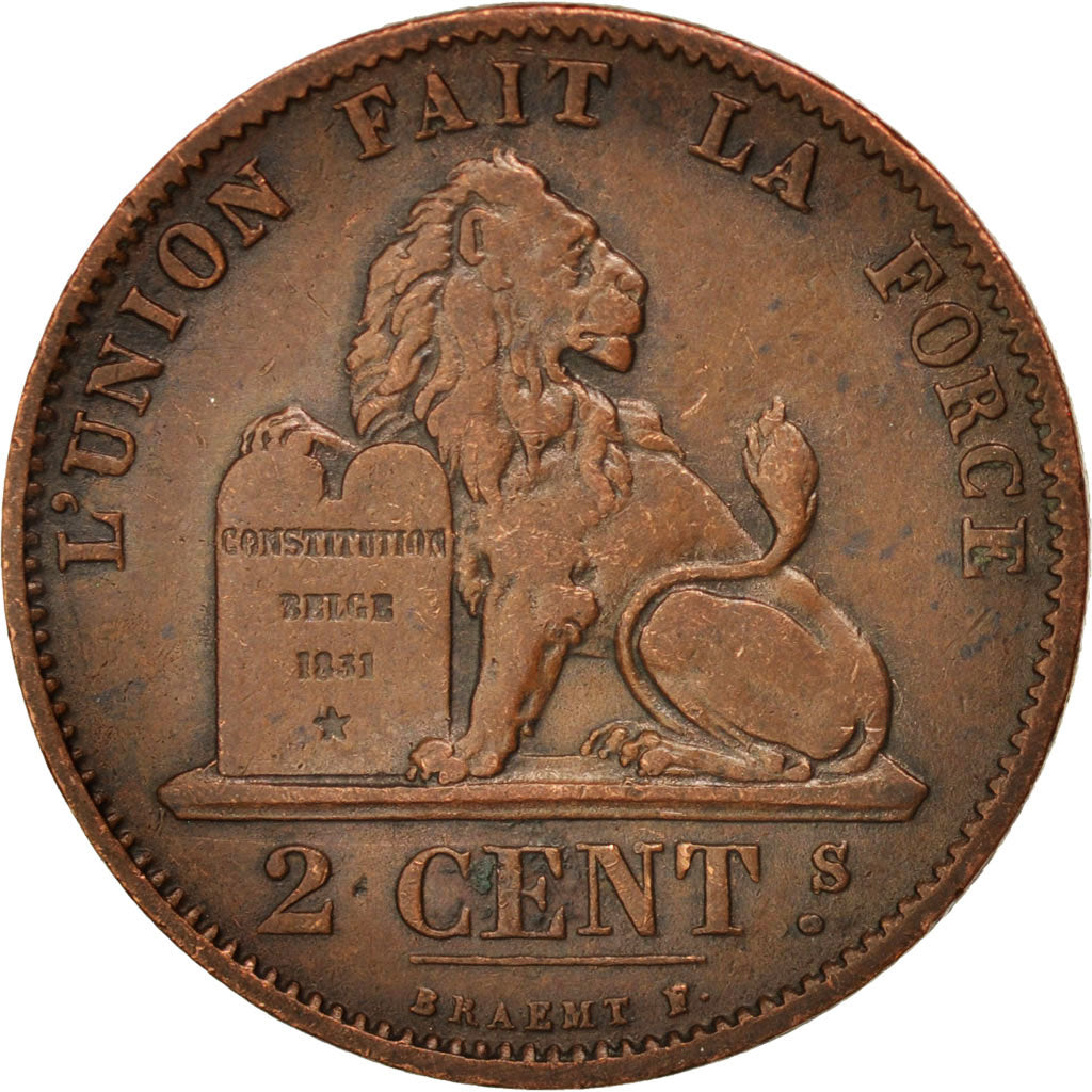 Belgium, Leopold II, 2 Centimes, 1876, EF(40-45), Copper, KM:35.1