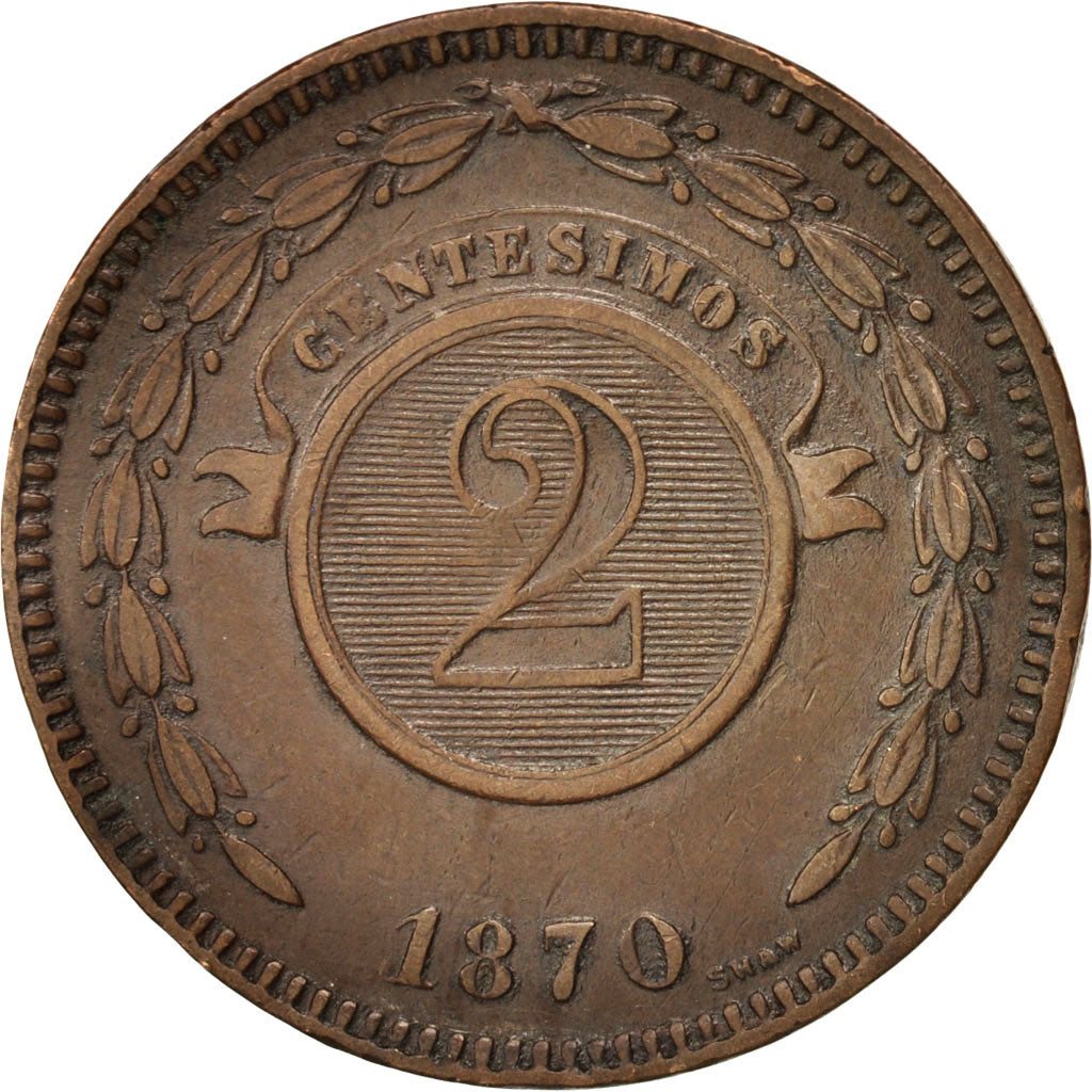 Paraguay, 2 Centesimos, 1870, EF(40-45), Copper, KM:3