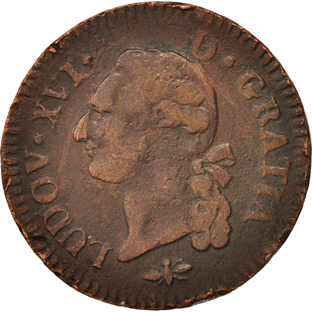 Munten, Frankrijk, Louis XVI, Sol ou sou, Sol, 1791, Lyon, FR+, Koper, KM:578.5
