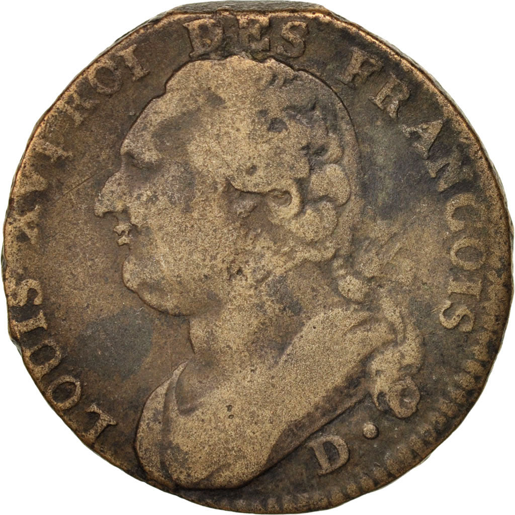 Moneta, Francja, 12 deniers françois, 12 Deniers, 1793, Dijon, VF(20-25)