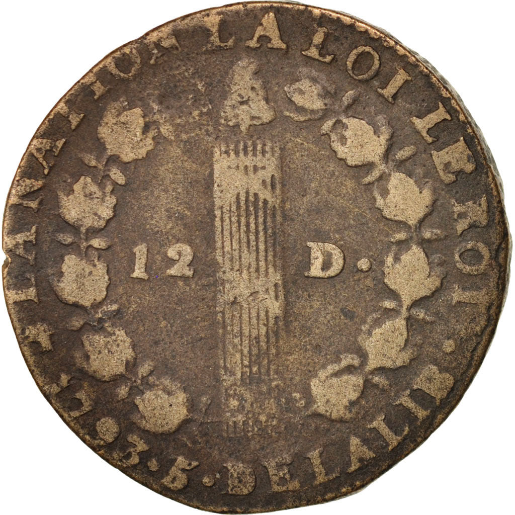 Moneta, Francja, 12 deniers françois, 12 Deniers, 1793, Dijon, VF(20-25)