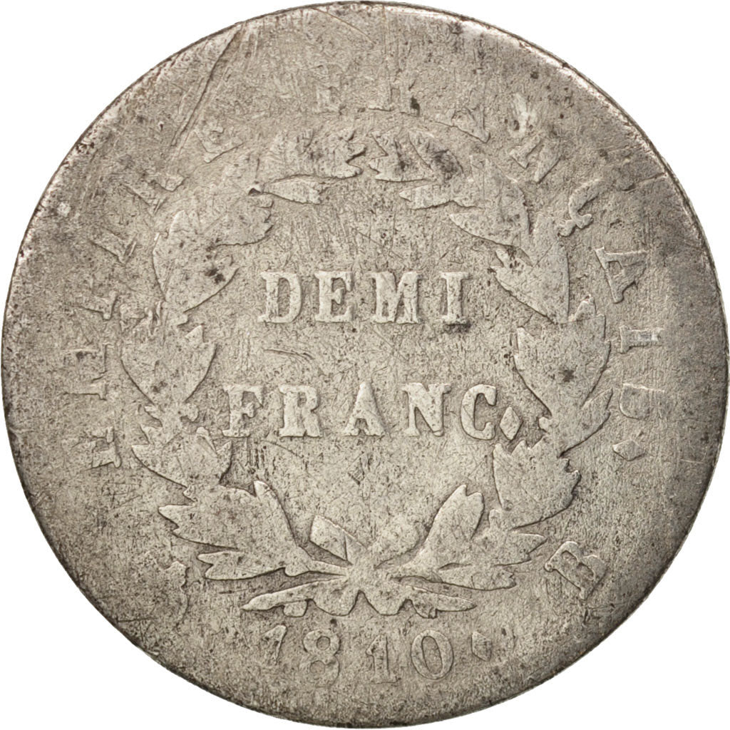 Frankreich, Napoléon I, 1/2 Franc, 1810, Rouen, G(4-6), Silver, KM:691.2