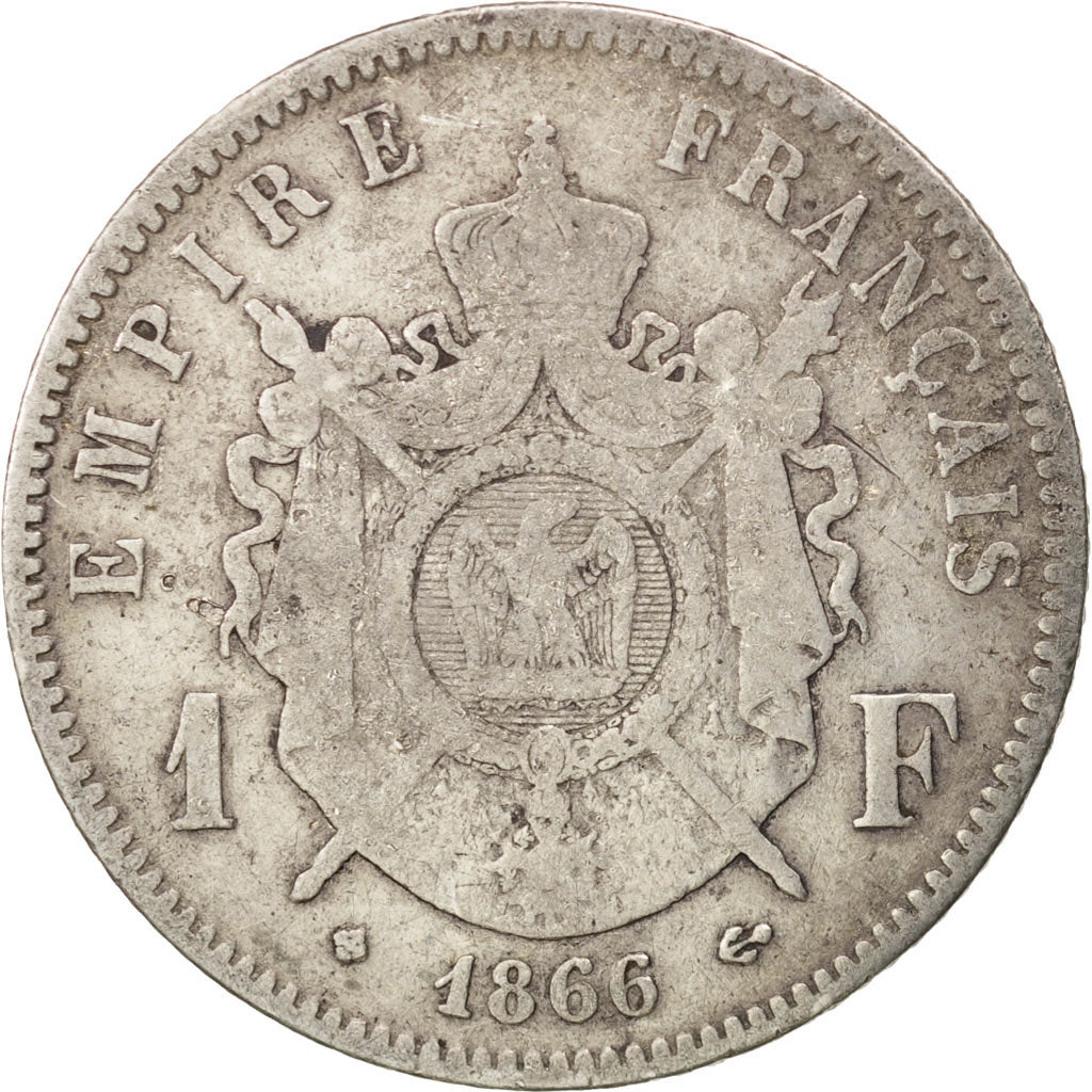 France, Napoleon III, Napoléon III, Franc, 1866, Strasbourg, VF(30-35), Silver