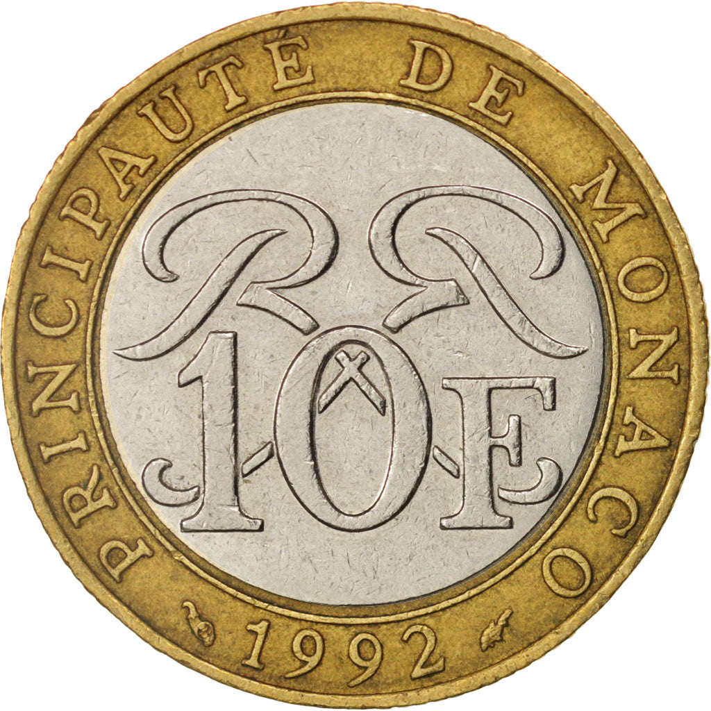 Coin, Monaco, Rainier III, 10 Francs, 1992, AU(50-53), Bi-Metallic, KM:163