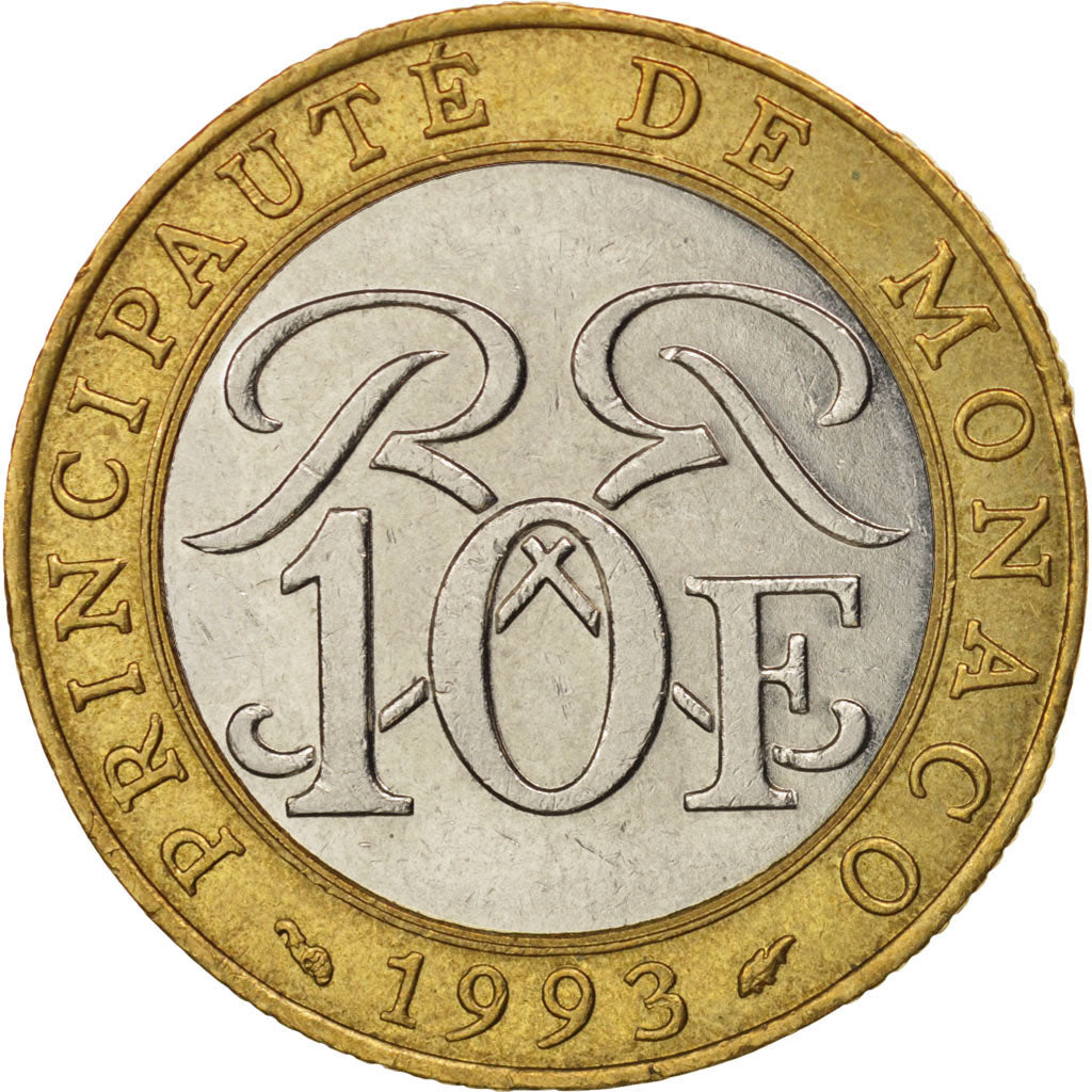 Monaco, Rainier III, 10 Francs, 1993, AU(50-53), Bi-Metallic, KM:163