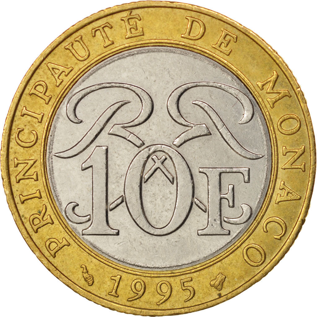 Monaco, Rainier III, 10 Francs, 1995, AU(50-53), Bi-Metallic, KM:163
