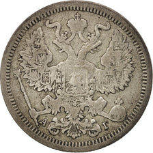 Moneda, Rusia, Nicholas II, 20 Kopeks, 1889, Saint-Petersburg, BC+, Plata