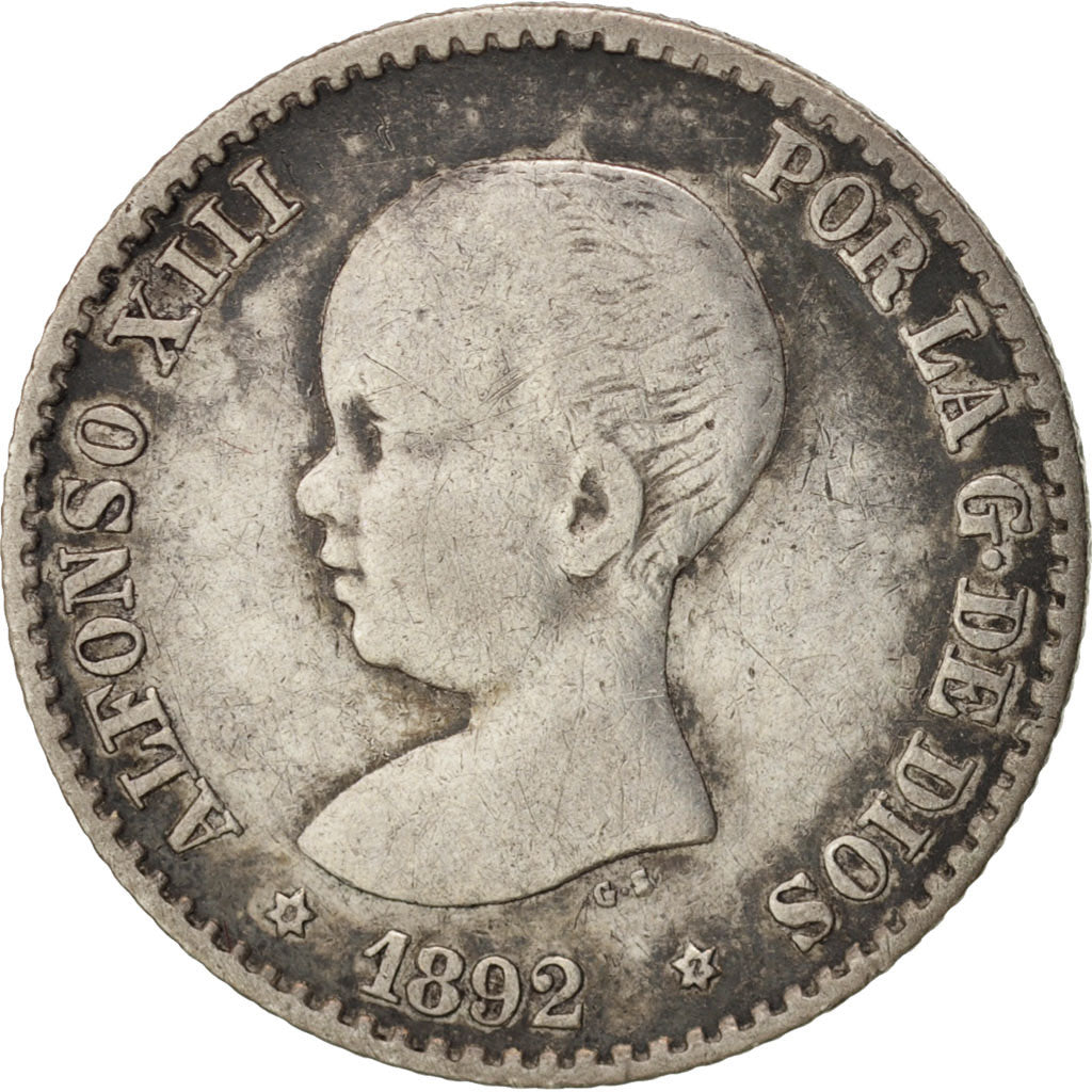 Spain, Alfonso XIII, 50 Centimos, 1892, Madrid, EF(40-45), Silver, KM:690