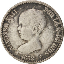 Spain, Alfonso XIII, 50 Centimos, 1892, Madrid, EF(40-45), Silver, KM:690