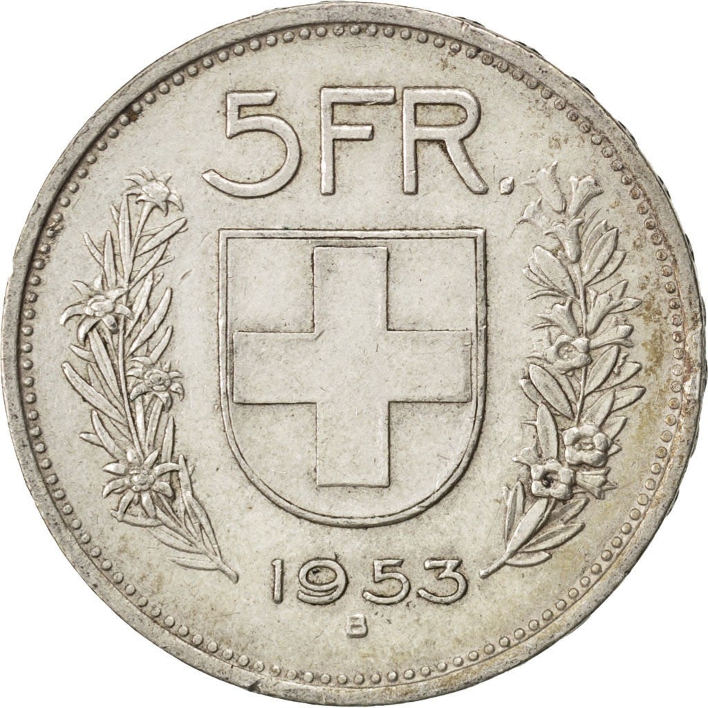 Coin, Switzerland, 5 Francs, 1953, Bern, EF(40-45), Silver, KM:40