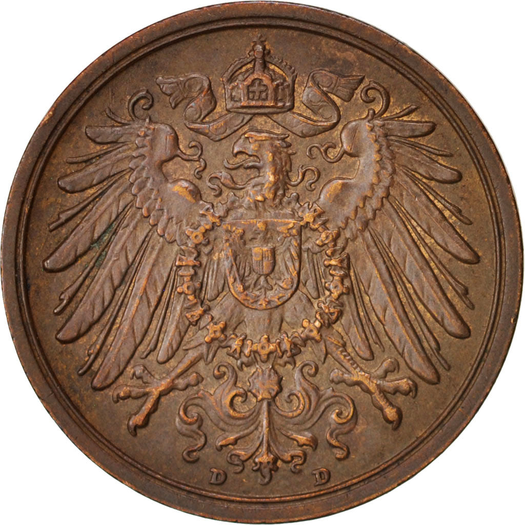 GERMANY - EMPIRE, Wilhelm II, 2 Pfennig, 1907, AU(50-53), Copper, KM:16