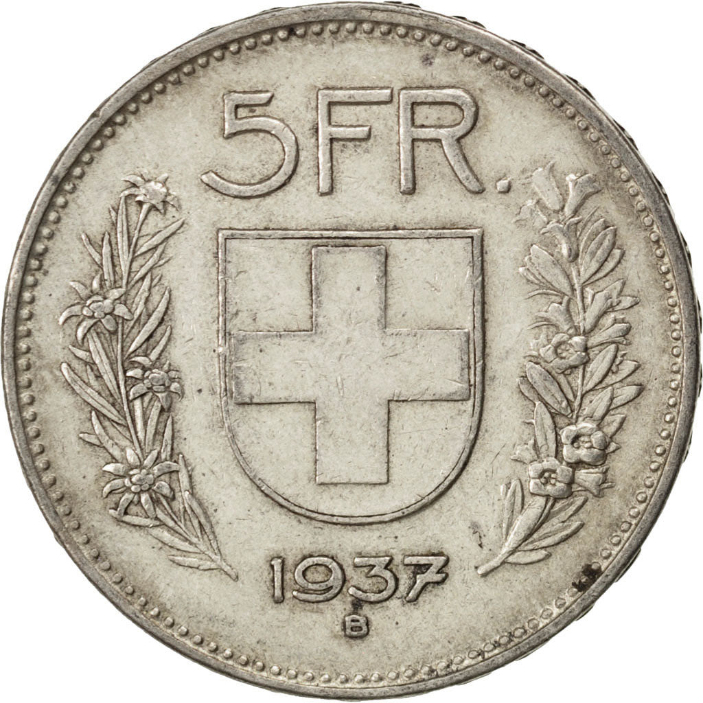 SWITZERLAND, 5 Francs, 1937, Bern, KM #40, EF(40-45), Silver, 31.45, 15.03