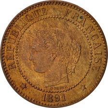 Munten, Frankrijk, Cérès, 2 Centimes, 1891, Paris, PR, Bronze, KM:827.1