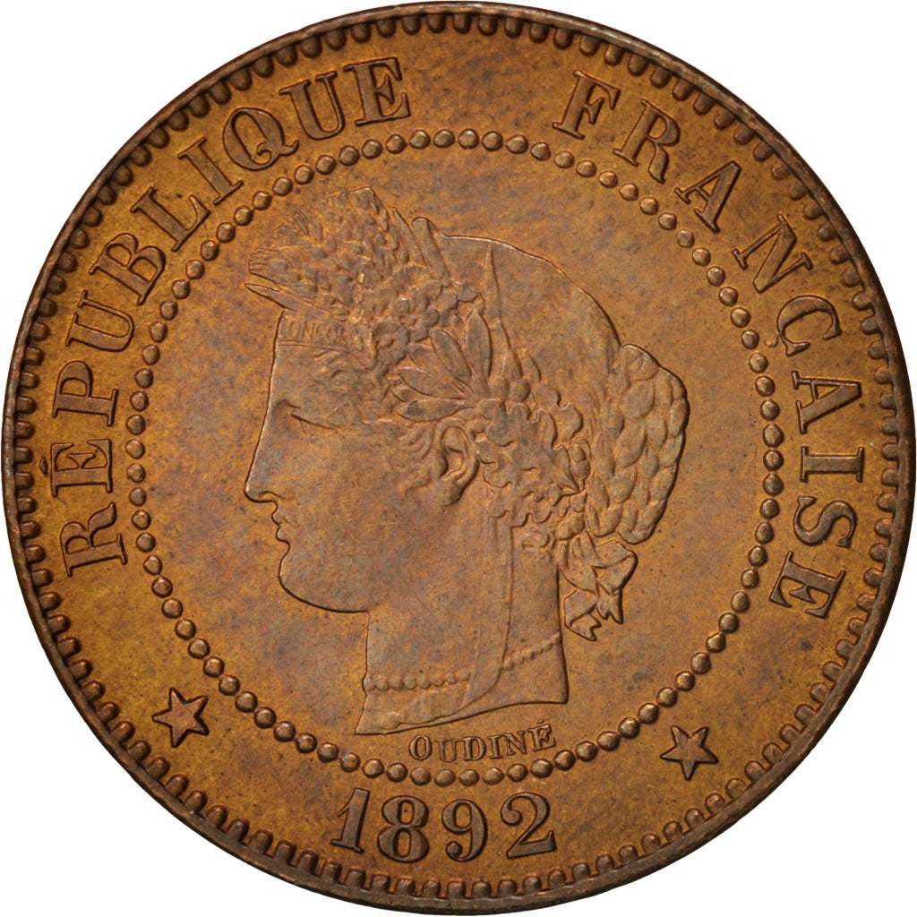 France, Cérès, 2 Centimes, 1892, Paris, AU(55-58), Bronze, KM:827.1