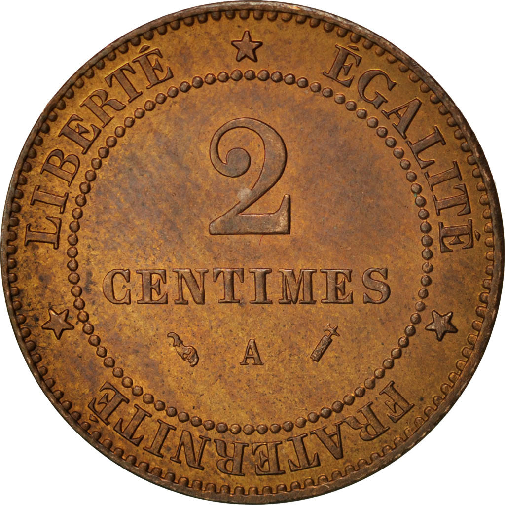 France, Cérès, 2 Centimes, 1892, Paris, AU(55-58), Bronze, KM:827.1