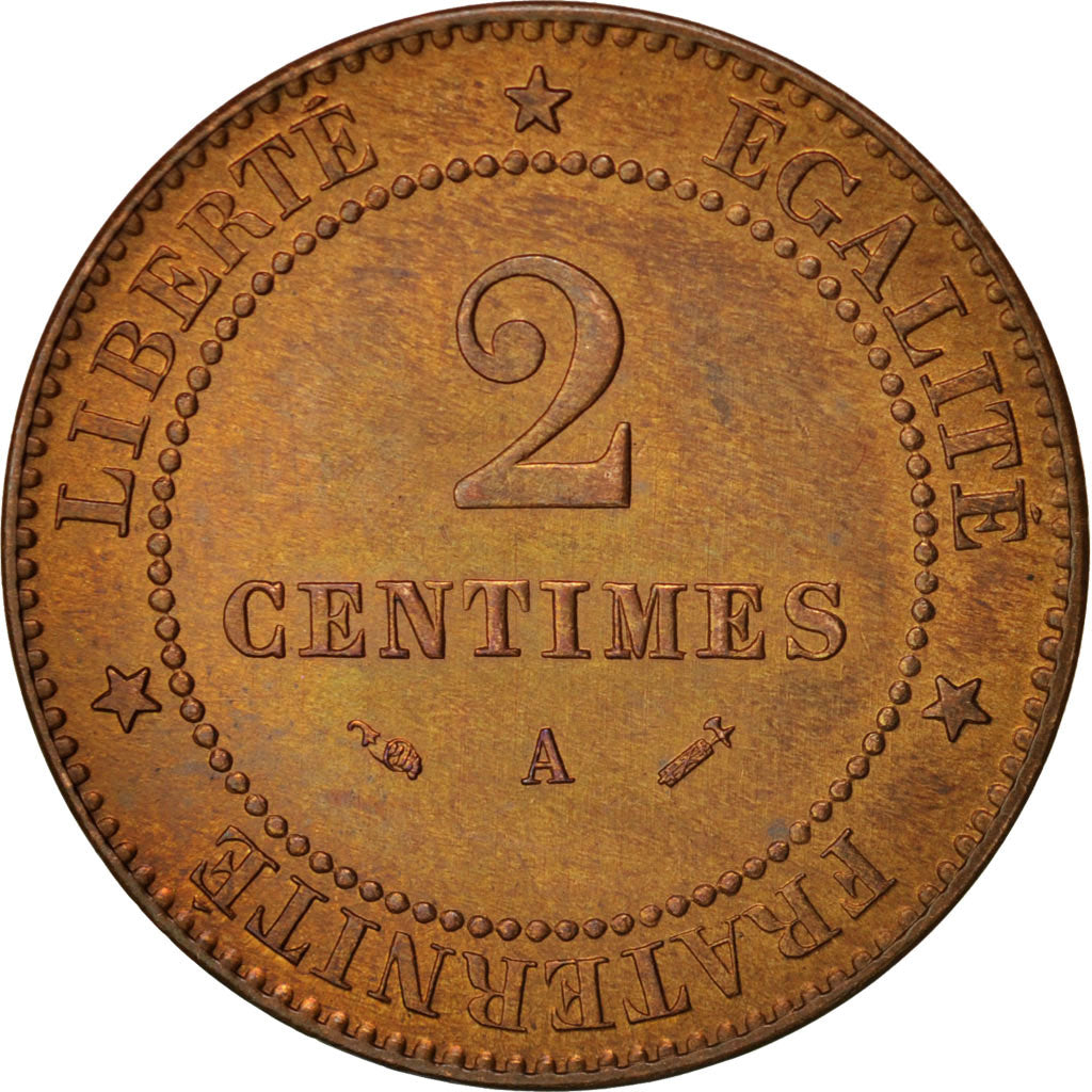 France, Cérès, 2 Centimes, 1895, Paris, AU(55-58), Bronze, KM:827.1