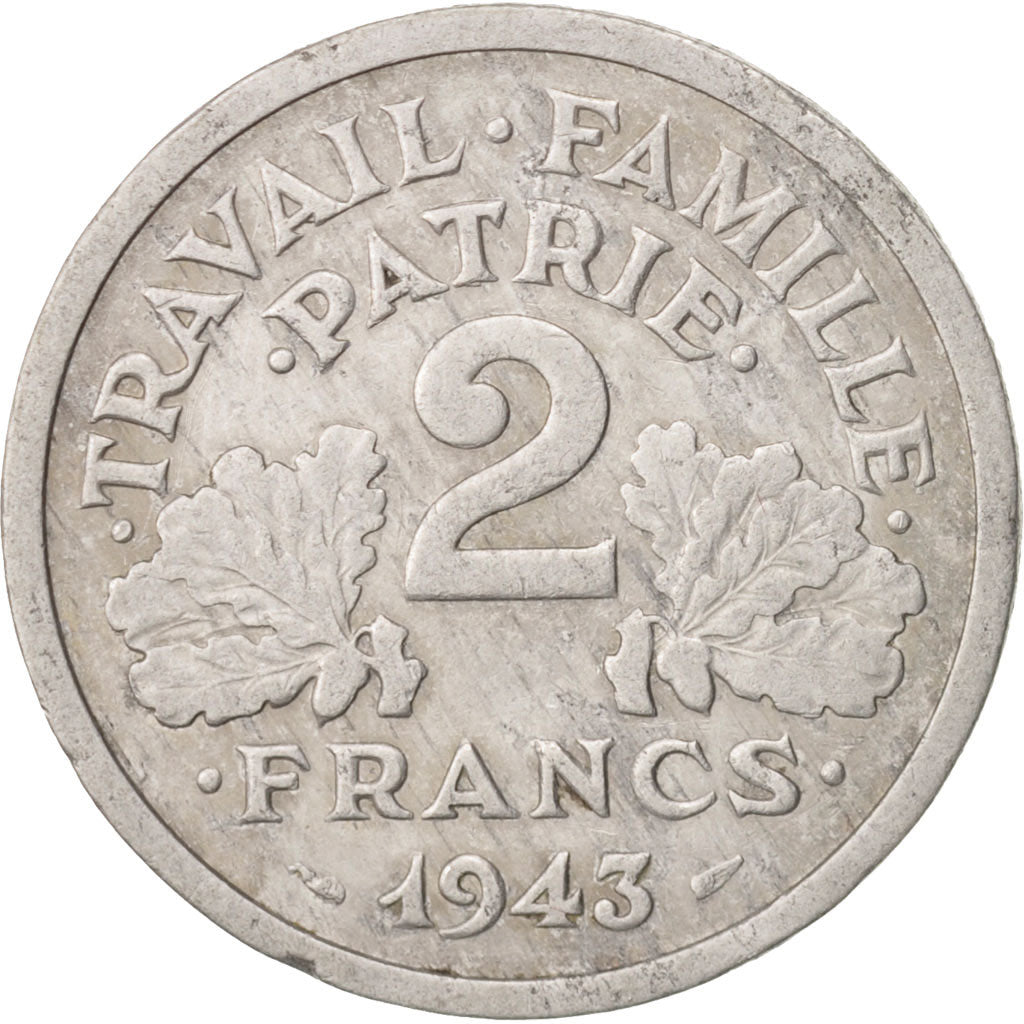 Coin, France, Bazor, 2 Francs, 1943, Beaumont le Roger, VF(30-35), Aluminum