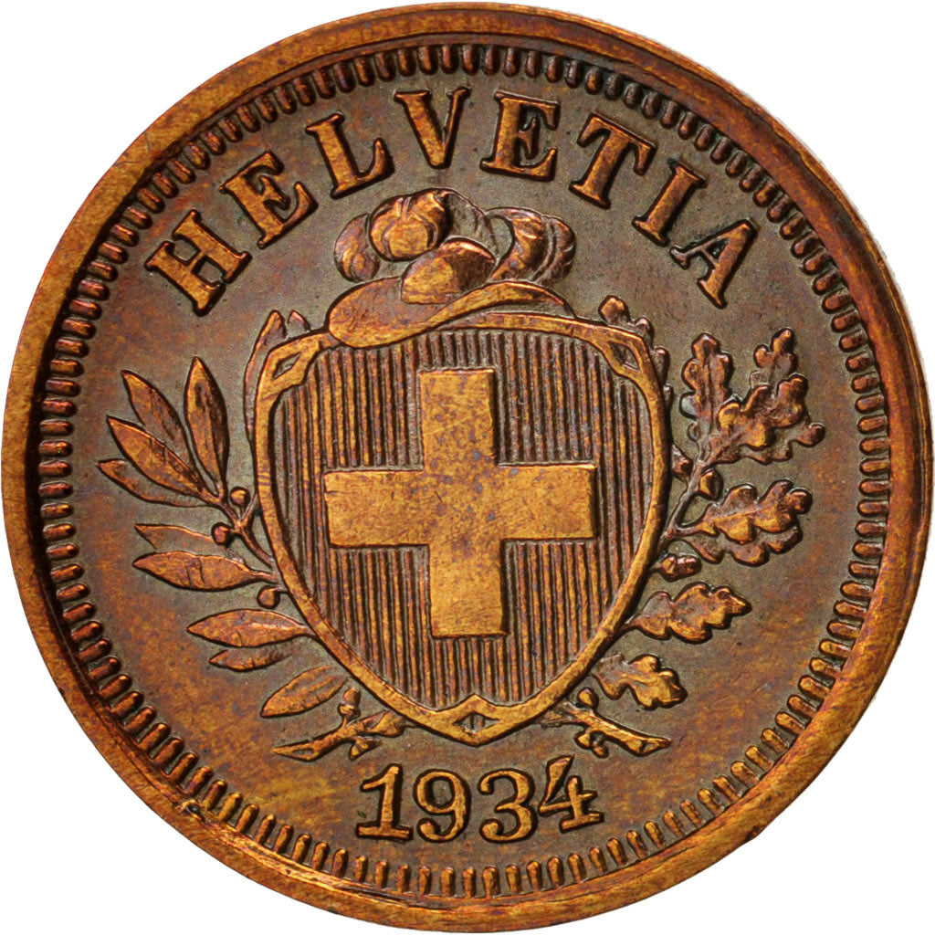 Switzerland, Rappen, 1934, Bern, AU(55-58), Bronze, KM:3.2