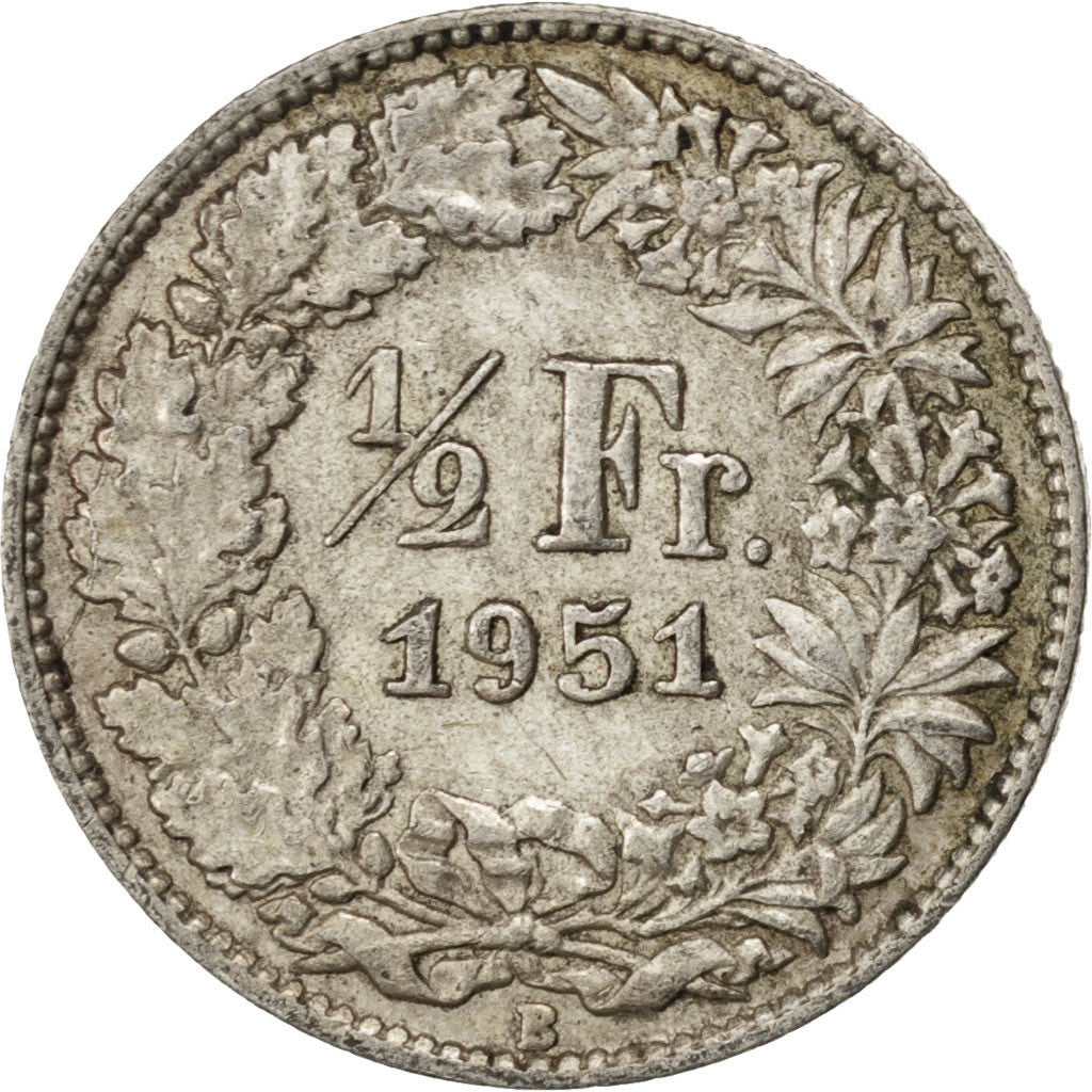 Coin, Switzerland, 1/2 Franc, 1951, Bern, EF(40-45), Silver, KM:23