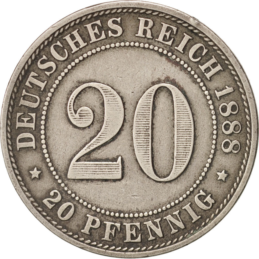 GERMANY - EMPIRE, Wilhelm I, 20 Pfennig, 1888, Berlin, AU(50-53)