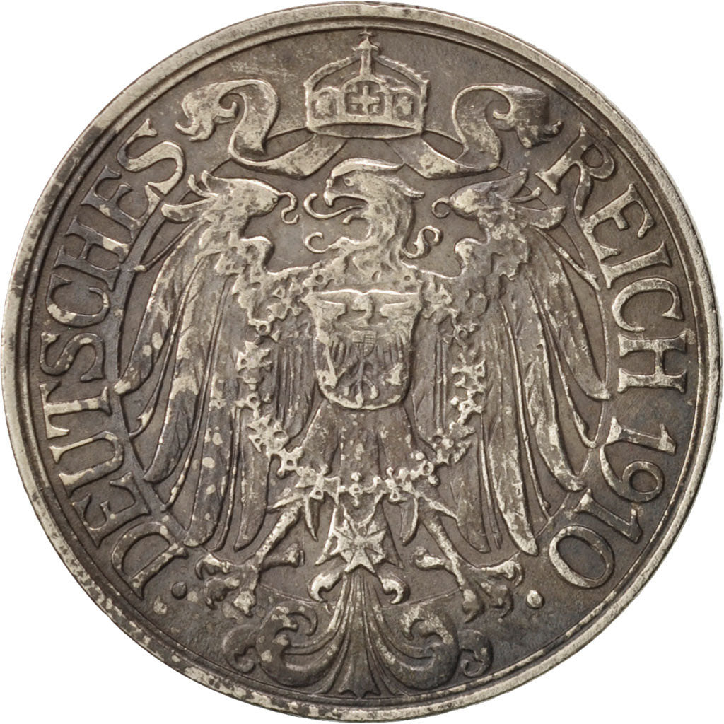 Coin, GERMANY - EMPIRE, Wilhelm II, 25 Pfennig, 1910, AU(50-53), Nickel, KM:18