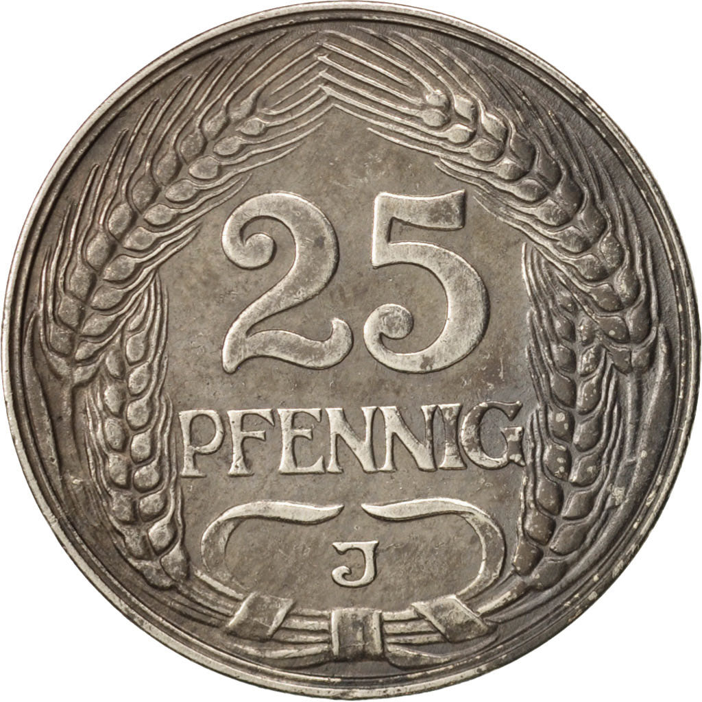 Coin, GERMANY - EMPIRE, Wilhelm II, 25 Pfennig, 1910, AU(50-53), Nickel, KM:18