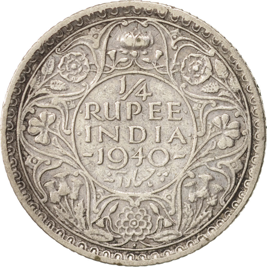 Coin, INDIA-BRITISH, George VI, 1/4 Rupee, 1940, EF(40-45), Silver, KM:544a