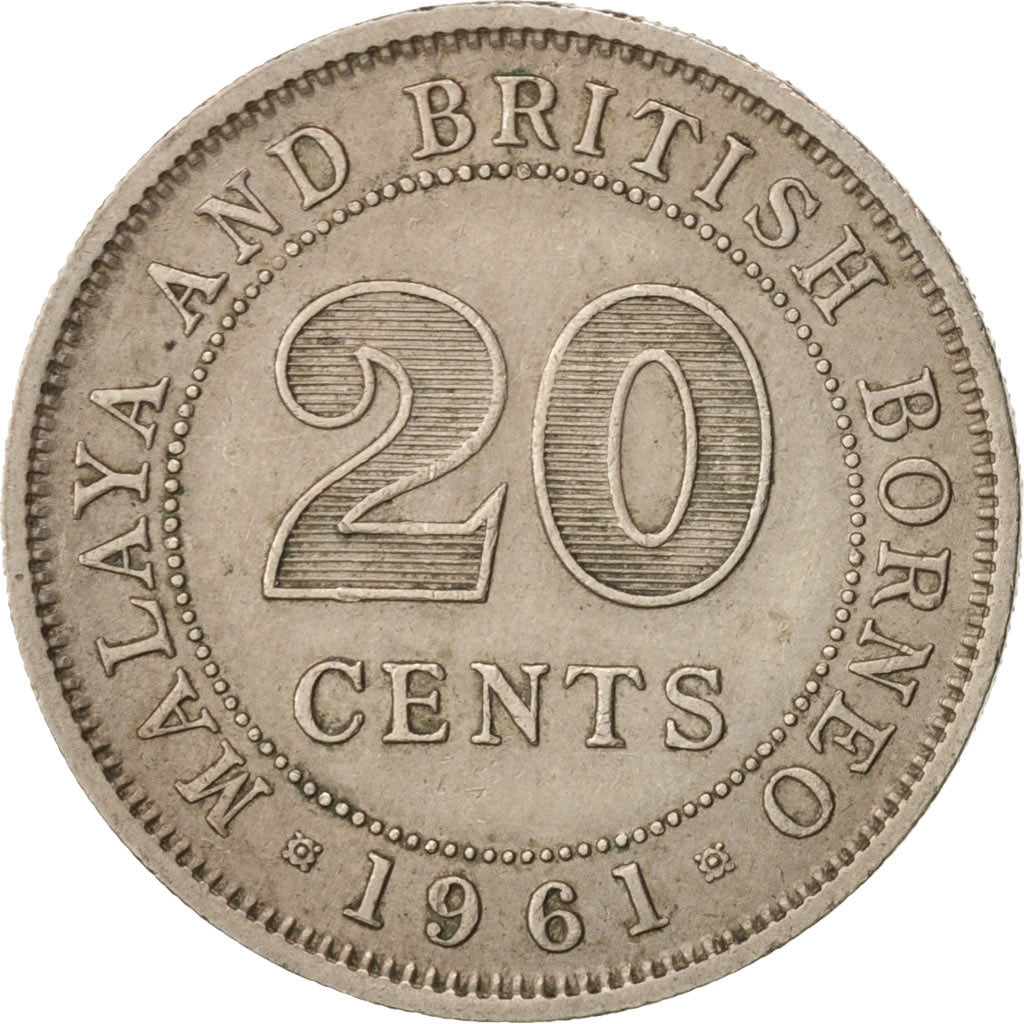 Moneta, Malesia & Borneo britannico, 20 Cents, 1961, BB+, Rame-nichel, KM:3
