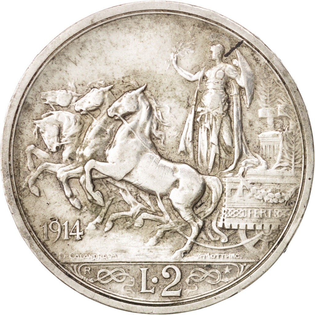 Italy, Vittorio Emanuele III, 2 Lire, 1914, Rome, EF(40-45), Silver, KM:55