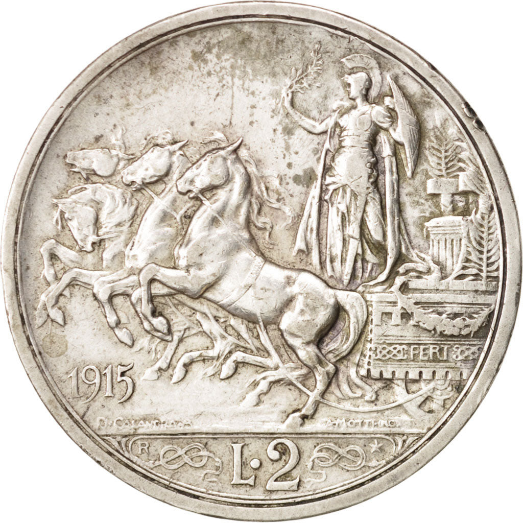 Italy, Vittorio Emanuele III, 2 Lire, 1915, Rome, EF(40-45), Silver, KM:55