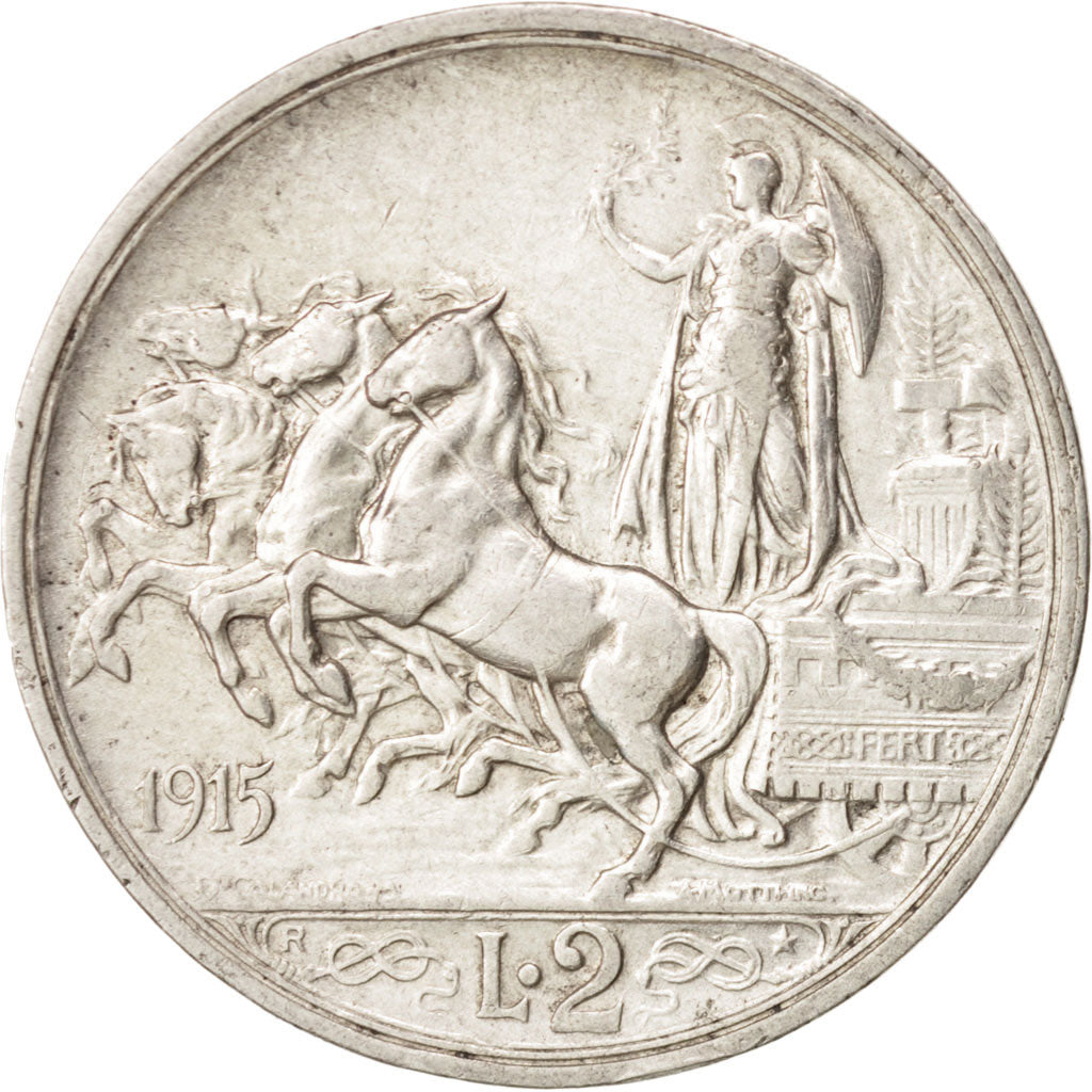 Italy, Vittorio Emanuele III, 2 Lire, 1915, Rome, AU(50-53), Silver, KM:55