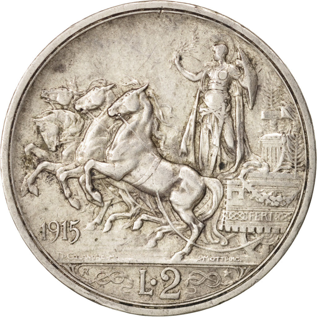 Coin, Italy, Vittorio Emanuele III, 2 Lire, 1915, Rome, EF(40-45), Silver, KM:55
