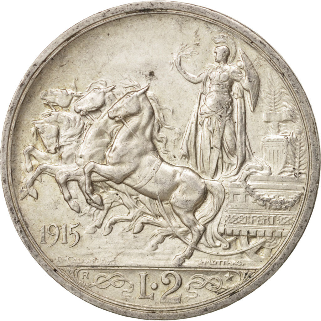 Italien, Vittorio Emanuele III, 2 Lire, 1915, Rome, AU(55-58), Silver, KM:55