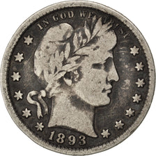 Stati Uniti, Barber Quarter, Quarter, 1893, U.S. Mint, New Orleans, MB+, Arge...