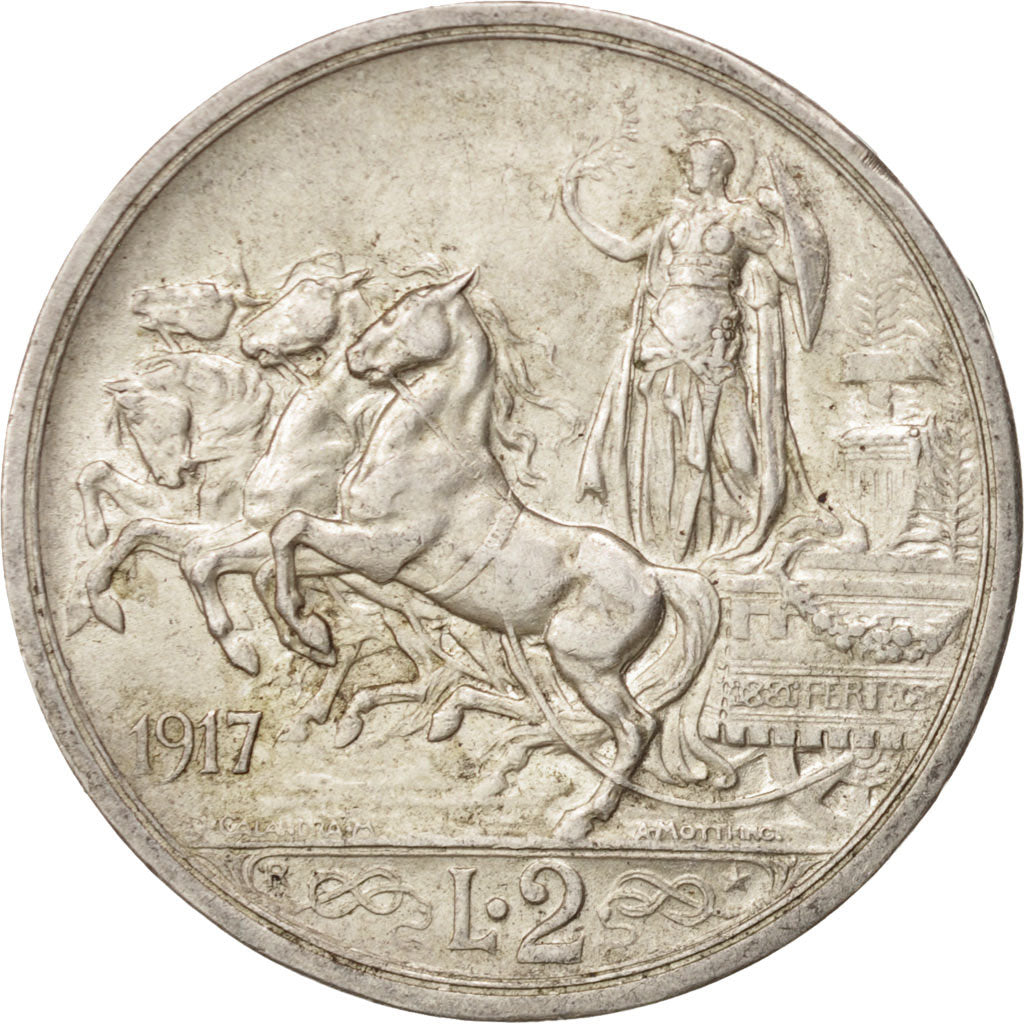 Coin, Italy, Vittorio Emanuele III, 2 Lire, 1917, Rome, AU(50-53), Silver, KM:55