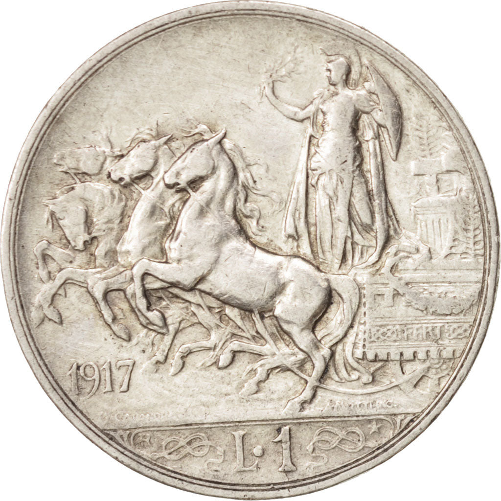 Coin, Italy, Vittorio Emanuele III, Lira, 1917, Rome, EF(40-45), Silver, KM:57