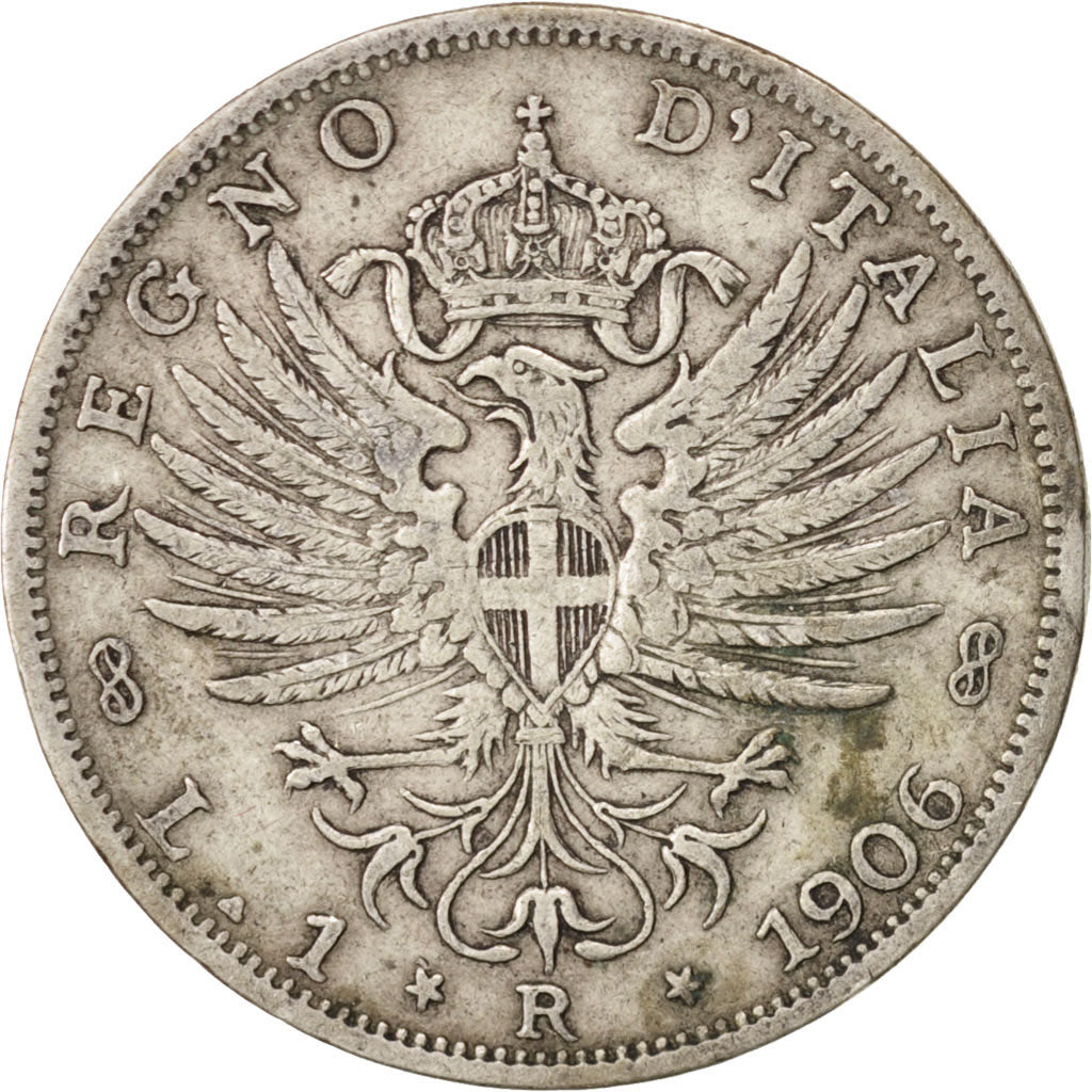 Coin, Italy, Vittorio Emanuele III, Lira, 1906, Rome, VF(30-35), Silver, KM:32