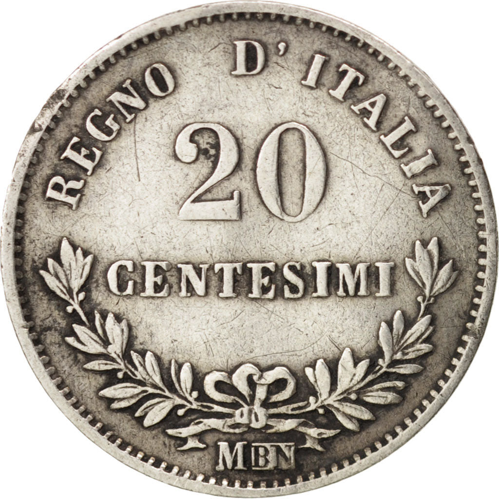Coin, Italy, Vittorio Emanuele II, 20 Centesimi, 1863, Milan, EF(40-45), Silver