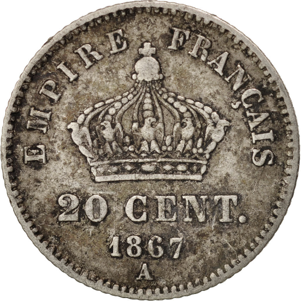France, Napoleon III, Napoléon III, 20 Centimes, 1867, Paris, EF(40-45)
