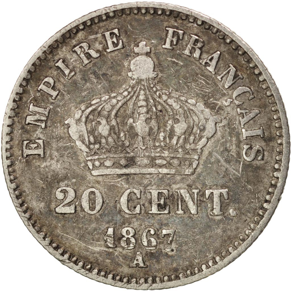 Francia, Napoleon III, Napoléon III, 20 Centimes, 1867, Paris, MB+, Argento,...