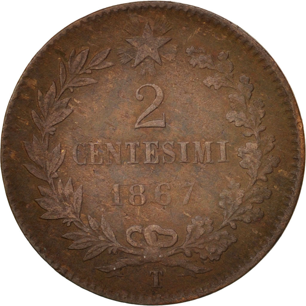 Italia, Vittorio Emanuele II, 2 Centesimi, 1867, Torino, MB, Rame, KM:2.3